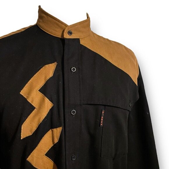 Vintage 80s D Best by Liz Studio Mens Western Shirt XL Tan Black New Wave Rodeo - Picture 5 of 7